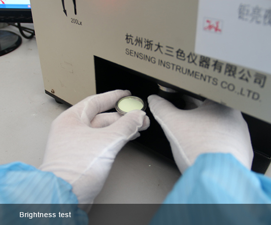 Brightness test for glow powder